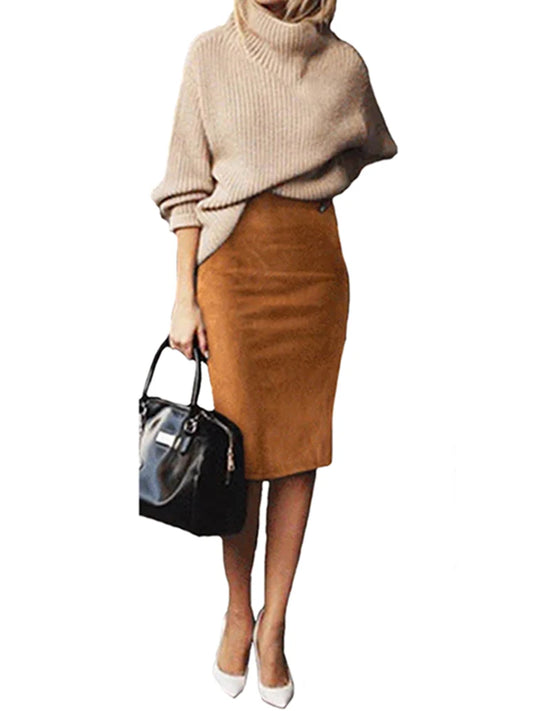 Jupe crayon mi-longue en daim multicolore pour femmes, Sexy, mode, élastique, taille haute, bureau, moulante, Saias, 2024