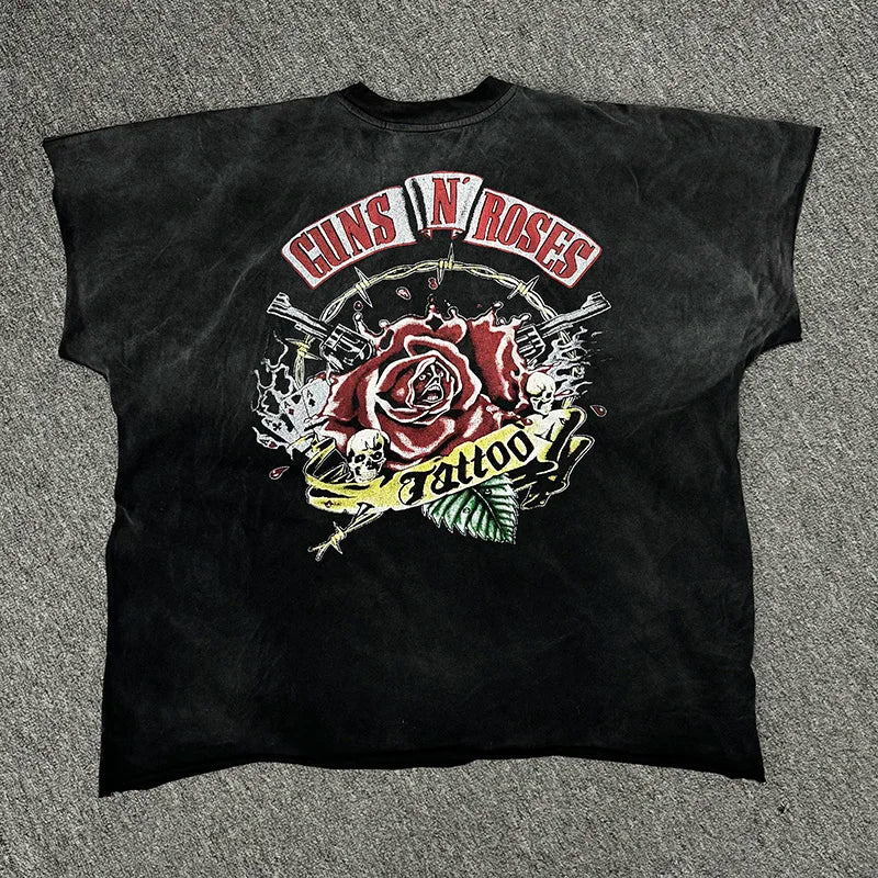 Graphics Print Vintage Washed Black Dirty Sleeveless T-Shirt Men Women Hip Hop Oversized Box Tee Best Quality Cotton T Shirt
