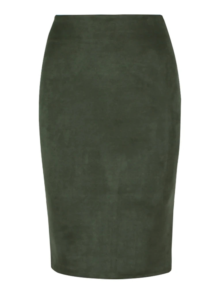 Jupe crayon mi-longue en daim multicolore pour femmes, Sexy, mode, élastique, taille haute, bureau, moulante, Saias, 2024