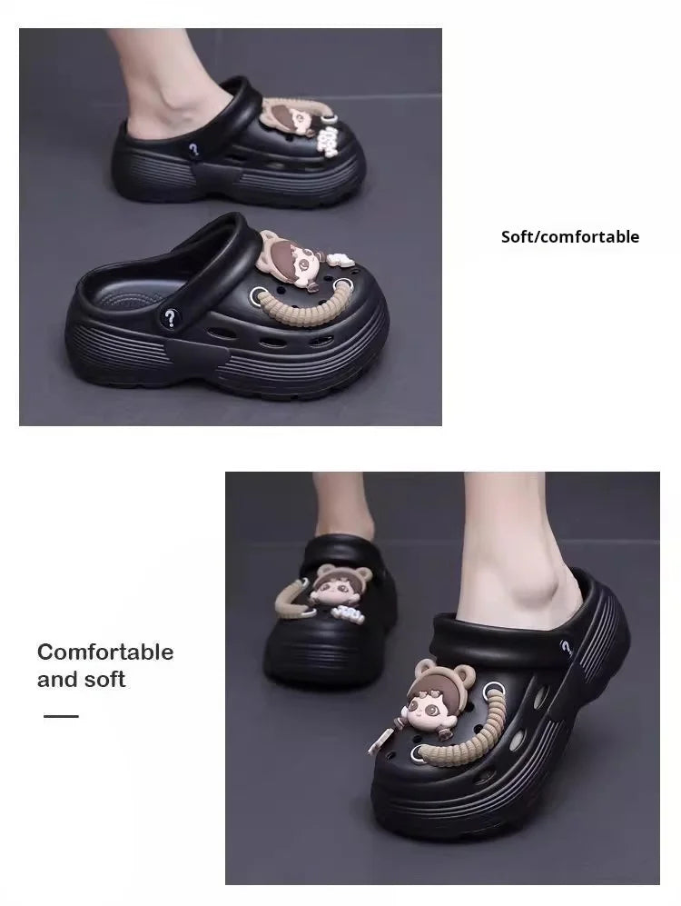 New summer cute little person hole shoes women's shoes breathable thick sole comfortable slippers beach shoes sandal Platform