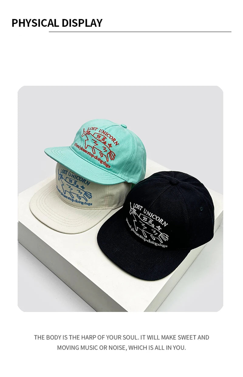 New Unisex Niche Unicorn Letters Embroidery Baseball Hats Flat Eave Sunshade Korean Peaked Caps Versatile Fashion Personal ins