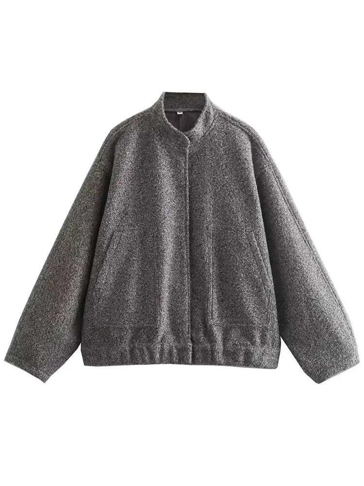 MiuKoMiYa Army Green Short Wool Blend Bomber Jackets For Women Winter Outdoor Women's Woolen Blend Coat Women Loose Wool Jacket