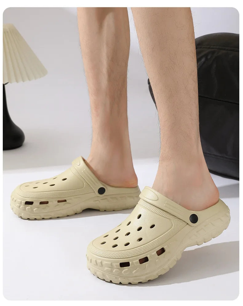Summer Men's Thick Sole Clogs Beach Platform Sandals Outdoor EVA Non slip Slides Man Street Leisure Slippers Black Garden Shoes