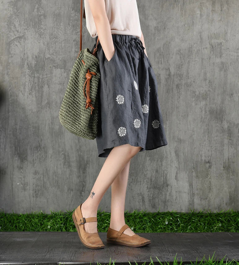 Short Pants Woman Knee Length Bermuda Cotton Embroidery Half Wide Shorts for Women Mid Harajuku Fashion Low Price Outfits Summer
