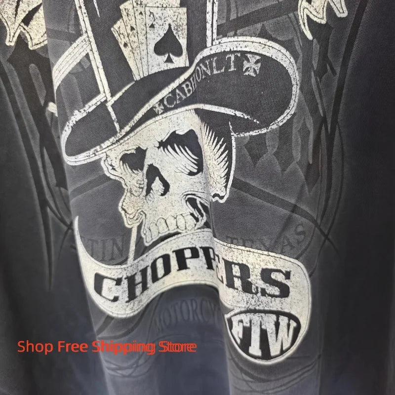 Vintage West Coast Choppers Printed T-Shirt Men's 100% Cotton Breathable Retro Biker Style Loose Fit Casual Streetwear