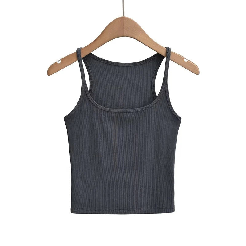 Women's U-neck Thin Belt Knit Vest 2025 Summer Fashion Sexy Crop Top Sling Camisole Trendy Outerwear
