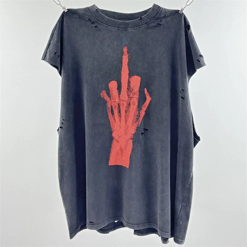 Washed Saint BORN AGAIG Hand Worn Vest T-Shirts Men Women Best Quality Loose Oversized T Shirt Tee