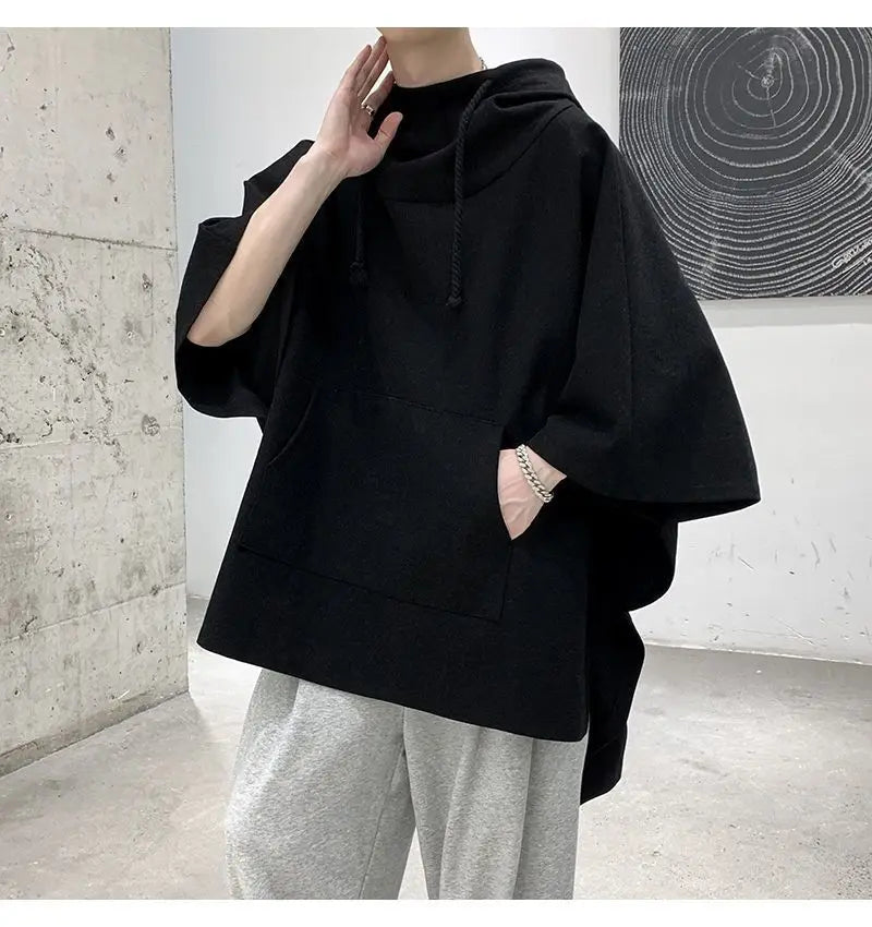 Fashion Irregular Batwing Sleeve Hoodies Sweatshirts Men Clothing 2025 Spring Summer Loose Casual Tops Asymmetrical Sweatshirts