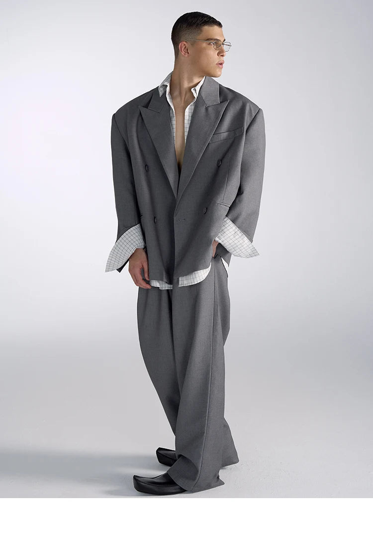 Mauroicardi Spring Autumn Long Baggy Black Wide Leg Pants Men High Waist Loose Casual Luxury Mens Designer Grey Clothes 2025