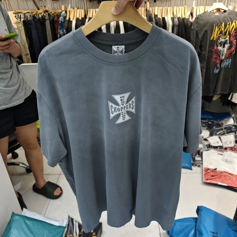 Vintage West Coast Choppers Printed T-Shirt Men's 100% Cotton Breathable Retro Biker Style Loose Fit Casual Streetwear