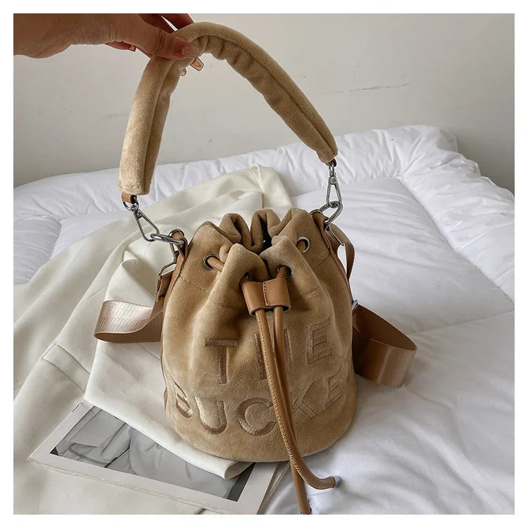 Velvet Bucket Bags for Women Fashion Purses and Handbags Designer Crossbody Bag Luxury Shoulder Bag New Satchel Lady Bag