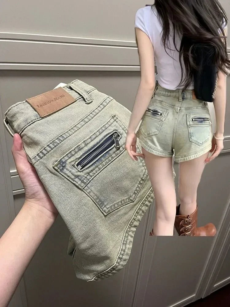 Women's Stretchy Jeans Summer 2025 - High-Waisted  American Spicy Shorts with Slimming Straight Leg and A-Line Cut Shorts