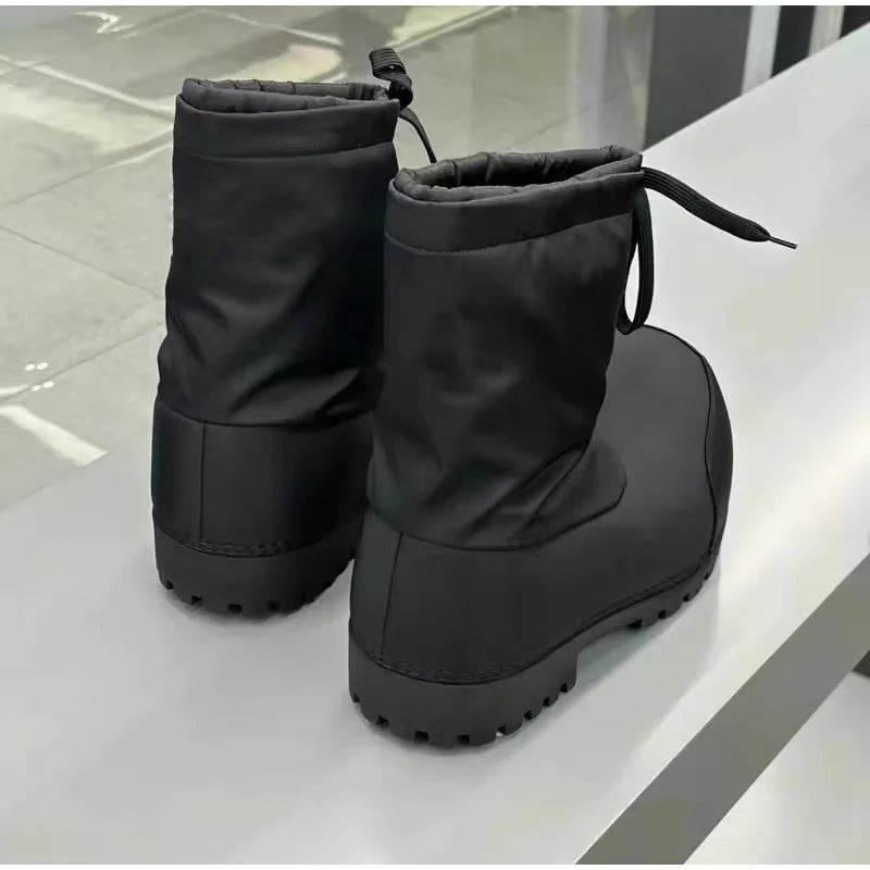 Unisex Big Head Botas Mujer Designer Drawstring Snow Boot Waterproof Anti-slip Warm Padded Thickened Platform Bottom Ankle Shoes