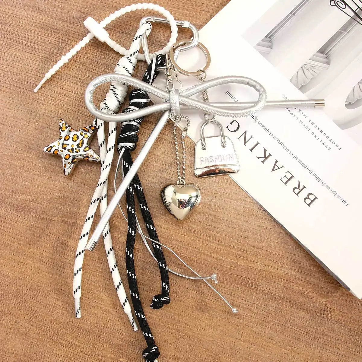New Leopard Print Five-pointed Star Pendant Mini Bag Love Bow Braided Rope Bag Pendant Keychain High Sense Bag Accessories