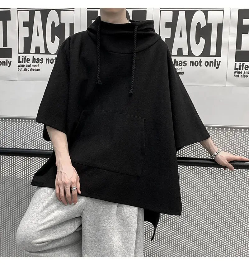 Fashion Irregular Batwing Sleeve Hoodies Sweatshirts Men Clothing 2025 Spring Summer Loose Casual Tops Asymmetrical Sweatshirts