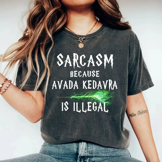 Retro Magic Wand Shirt Sarcasm Because Avada Kedavra Is Illegal Shirt Washed Tee Cotton Shirt Women Y2K Tops Girl Clothing