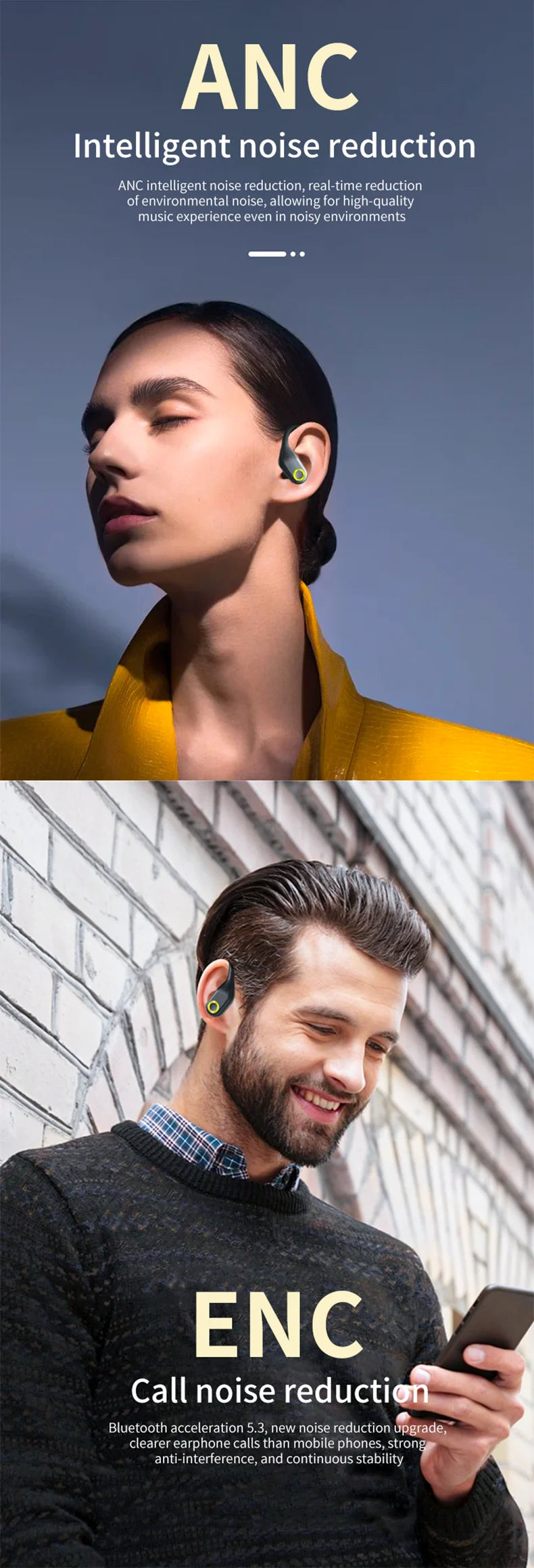 Newest ANC Wireless Earphones Bluetooth 5.3 TWS ANC Noise Cancellation Headphone Dual Mics ENC Headset Over Ear Handfree Earbuds