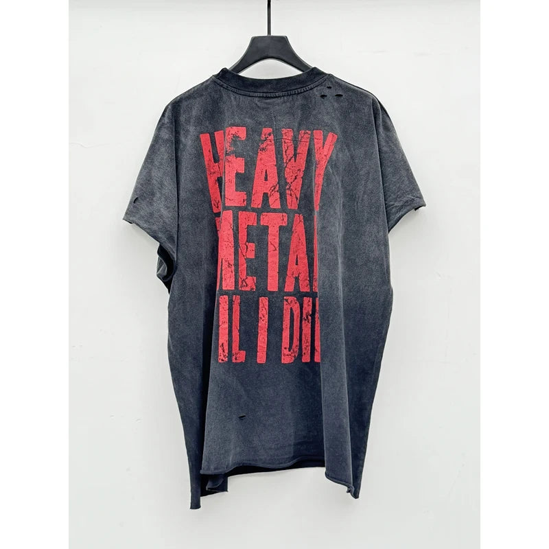 Half Red Skeletons Bone Print Box Tee Hole Damaged Tank Tops T-shirt Men Women Classic Text Graphic Short Sleeve T Shirt Clothes