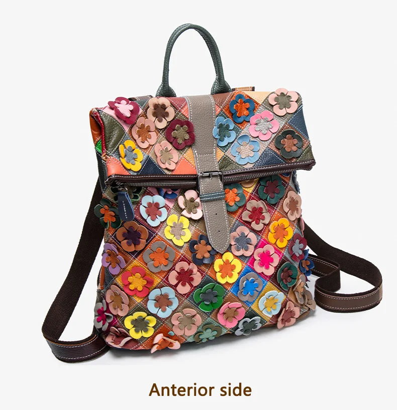 Handmade bag, three-dimensional floral romantic backpack, colorful patchwork retro backpack, luxurious travel experience