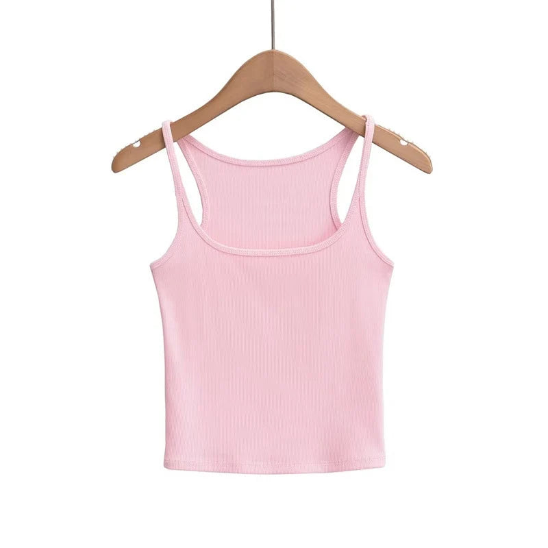 Women's U-neck Thin Belt Knit Vest 2025 Summer Fashion Sexy Crop Top Sling Camisole Trendy Outerwear