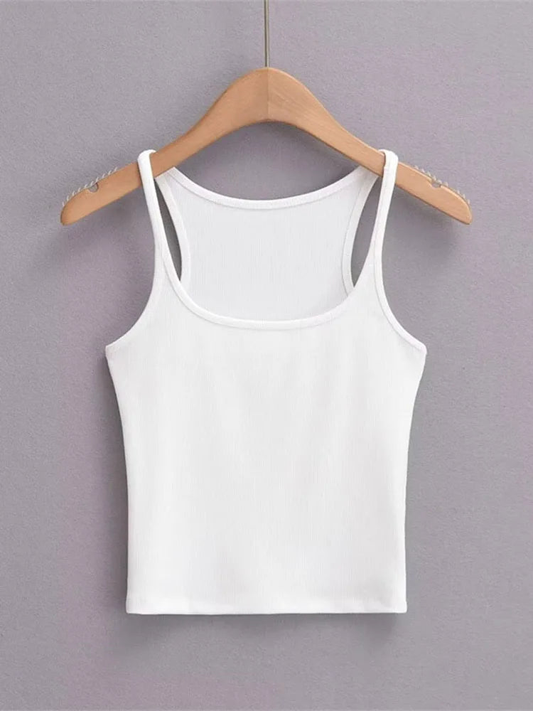 Women's U-neck Thin Belt Knit Vest 2025 Summer Fashion Sexy Crop Top Sling Camisole Trendy Outerwear