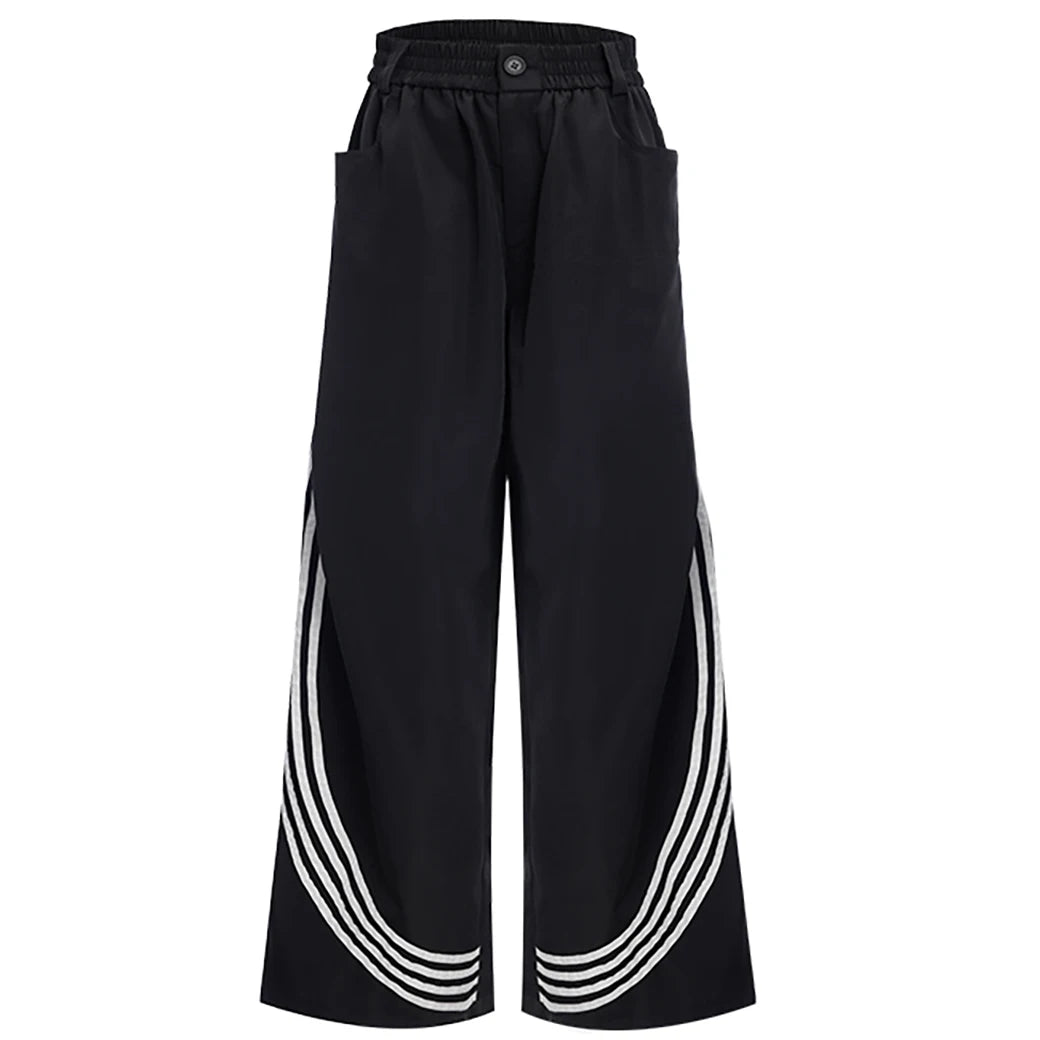 Mauroicardi Spring Cool Baggy White and Black Striped Wide Leg Pants for Mens Elastic Waist Luxury Designer Clothes Streetwear