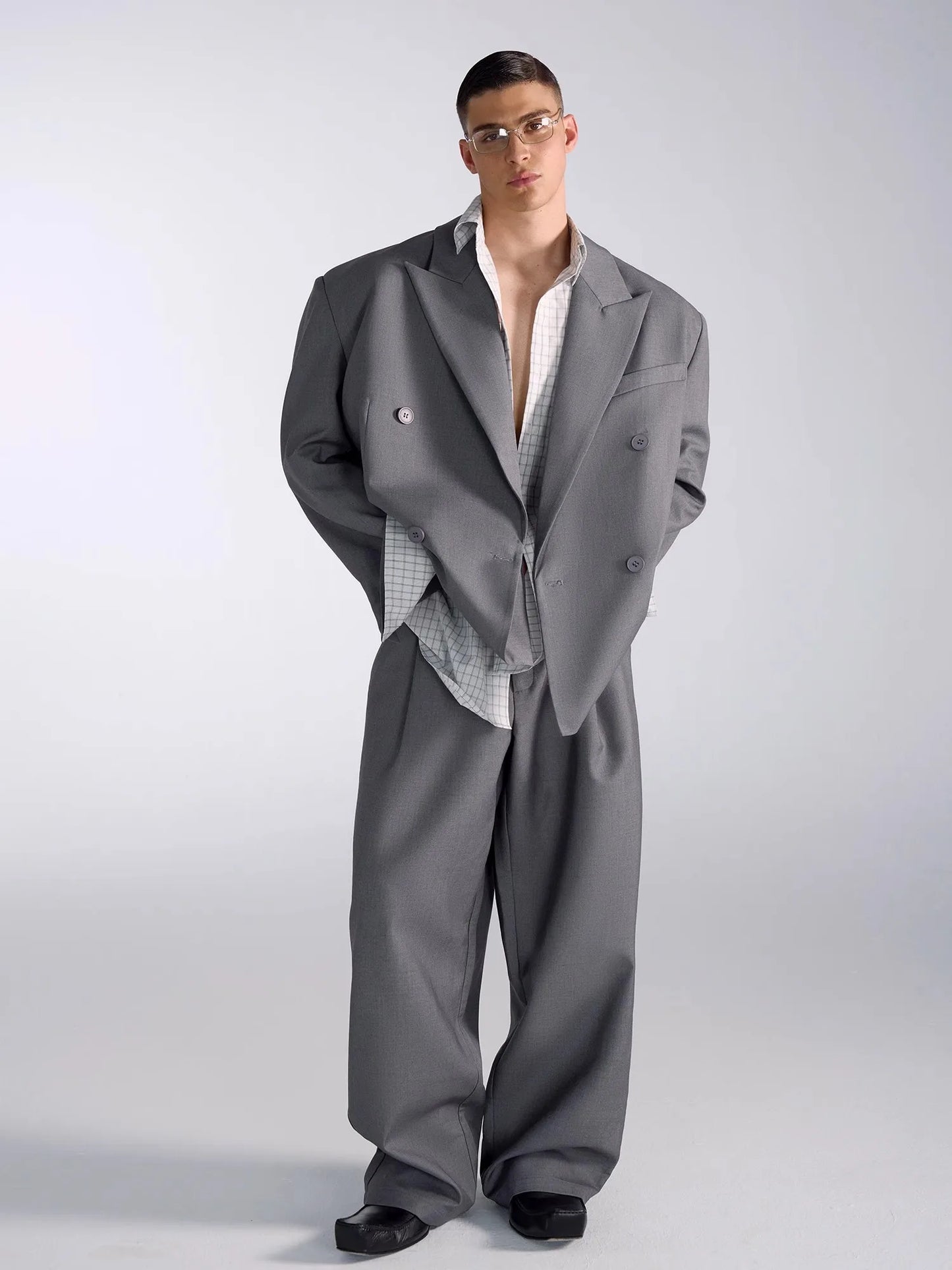 Mauroicardi Spring Autumn Long Baggy Black Wide Leg Pants Men High Waist Loose Casual Luxury Mens Designer Grey Clothes 2025