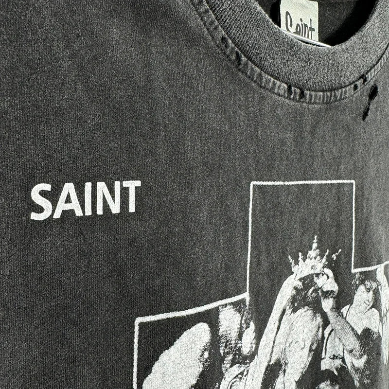 Red Skull Finger Print Damaged Hole Saint Tank Tee Men Women Streetwear Oversized Vest Vintage Washe Black Sleeveless T Shirt