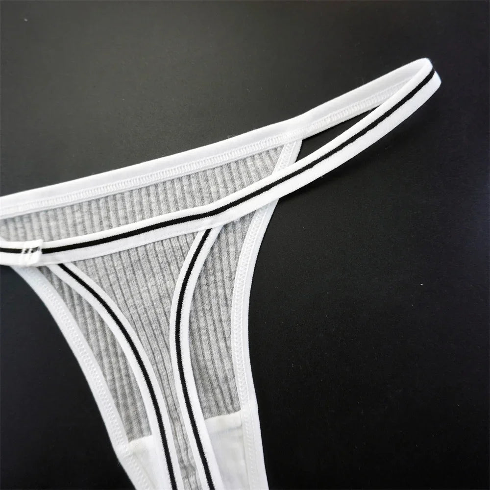 3Pcs 100% Cotton Breathable G-String Erotic Lingerie Women Thongs Stretch Thin-belt Solid Low Waist T-back Panties Seamless