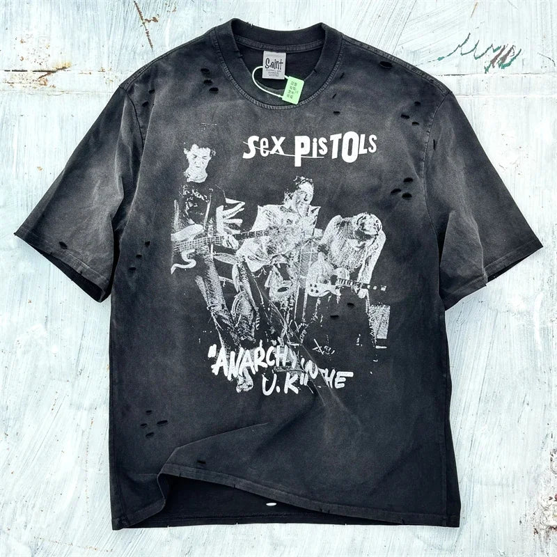 SAINT The Sand Of Time T-Shirts 2025ss Dirty Soil Spray Hand Worn Tank Top T Shirt Tee