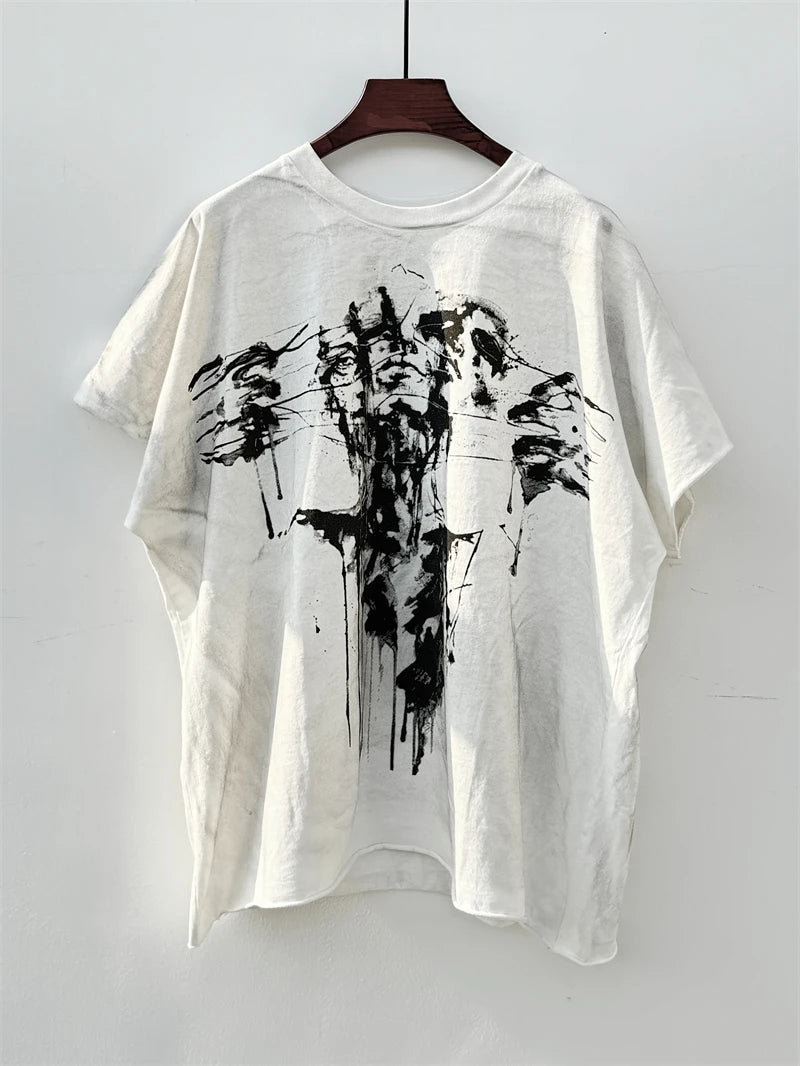 Washed Saint BORN AGAIG Hand Worn Vest T-Shirts Men Women Best Quality Loose Oversized T Shirt Tee