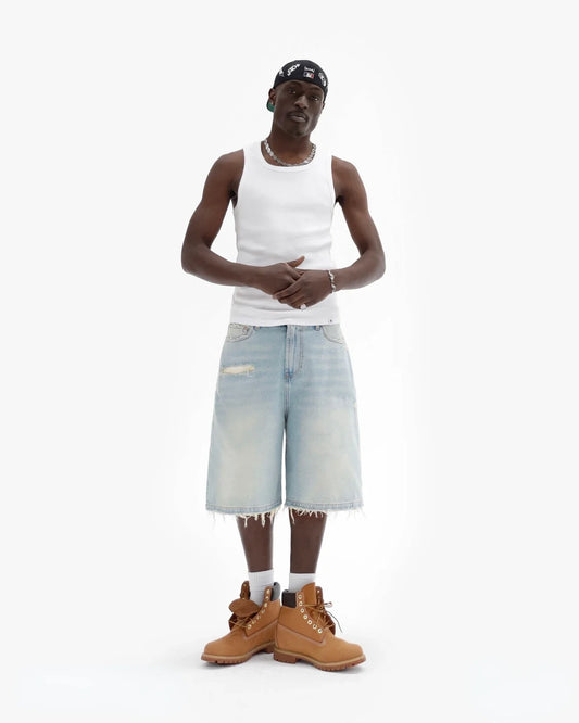 Y2k Black Punk Wash Baggy Work Shorts Men Women Summer Hip Hop Ripped Hole Denim Shorts Raw Edge Casual Jorts Streetwear