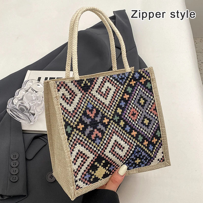 Canvas Bags For Women Shoulder Bag Retro Casual Tote Handbags Ethnic Style Large Capacity Hand Bags Japanese Style Student Bag
