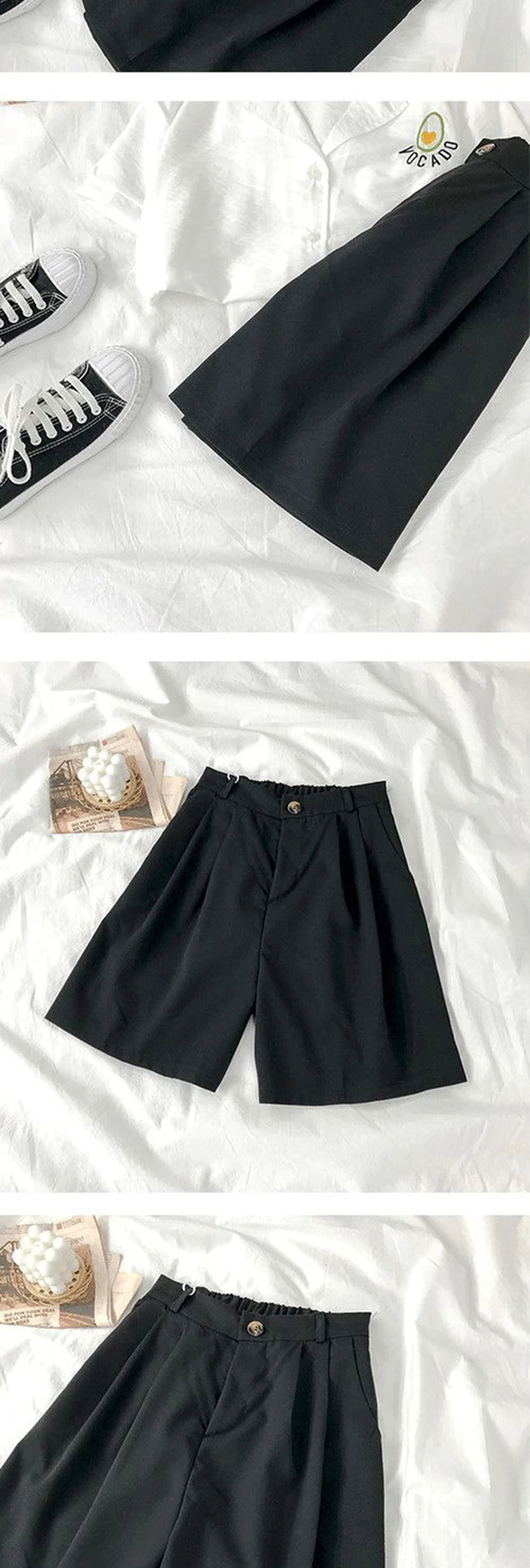 Casual High Waist Wide Leg Suit Shorts Women Korean Fashion Loose Solid Shorts Summer Office Ladies Black Thin Shorts
