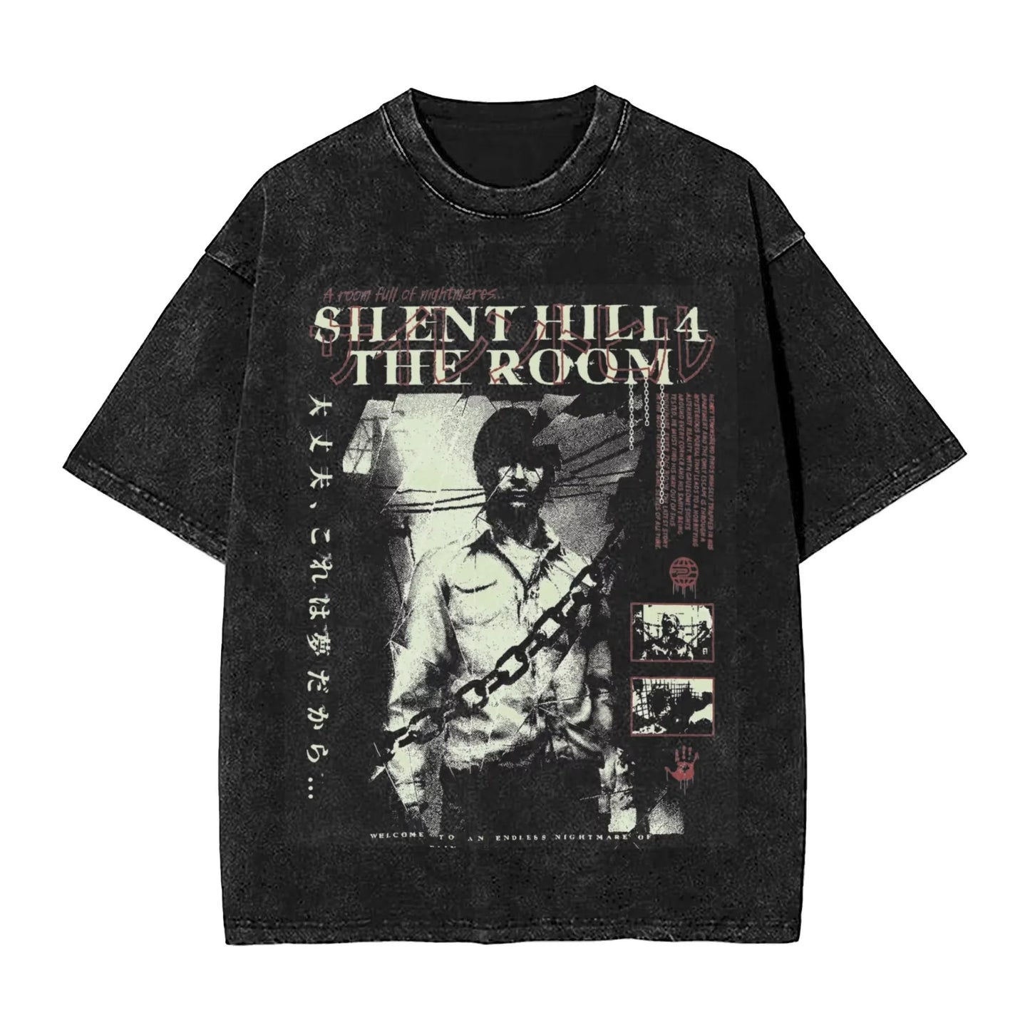 Washed T Shirts Horror Silent Hill Heavens Night Hip Hop T-Shirt Street  Streetwear Short Sleeve Printed Tops Tees Men Women