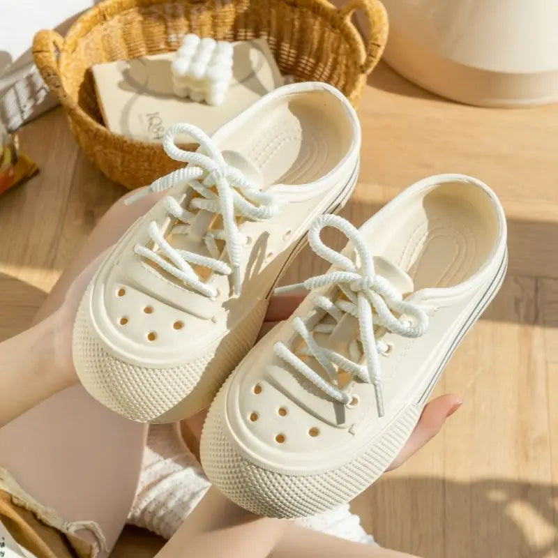 Women Fashion Clogs Lace-up Platform Slippers Summer Shoes Soft EVA Anti-slip Female Beach Street Slides Thick Sole Sandals
