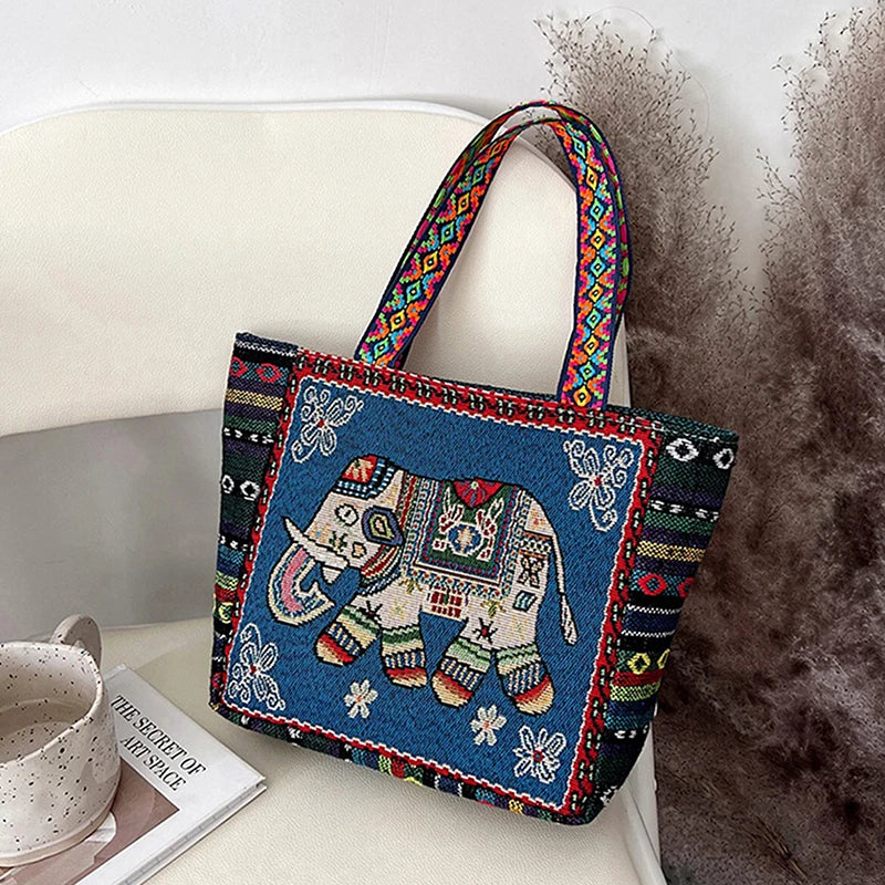 Animal Ethnic Style Handbag Trendy Elephant Embroidery Handbag Owl Canvas Women Shoulder Bags Women Tote Bag