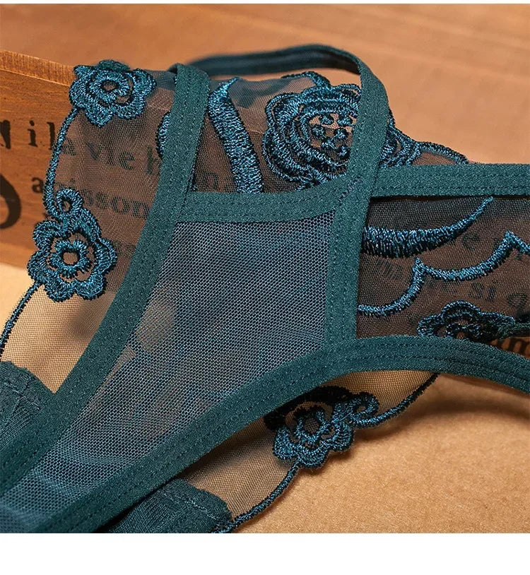 New Women Sexy Embroidered Ladies Thong Transparent Mesh Florid Strap Temptation Low Waist Panties Female Hot T Pants Large Size