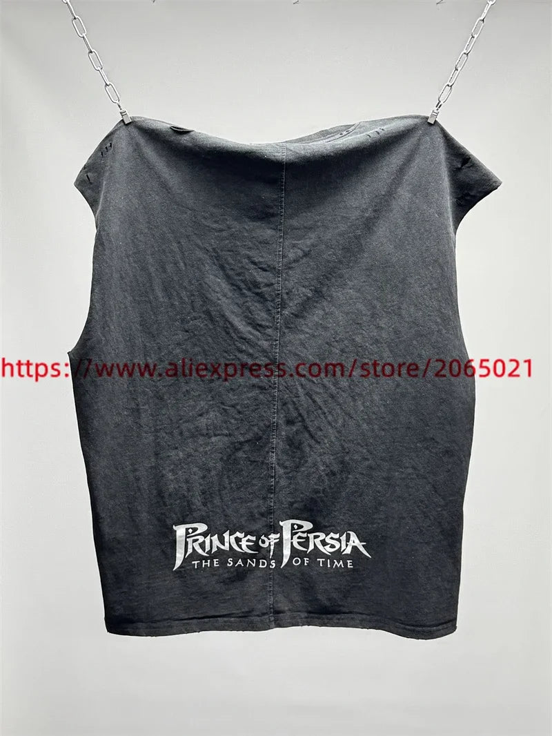 SAINT The Sand Of Time T-Shirts 2025ss Dirty Soil Spray Hand Worn Tank Top T Shirt Tee