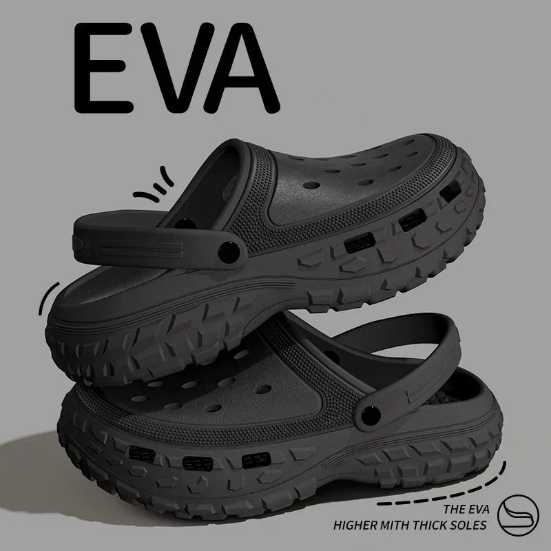 Summer Men's Thick Sole Clogs Beach Platform Sandals Outdoor EVA Non slip Slides Man Street Leisure Slippers Black Garden Shoes