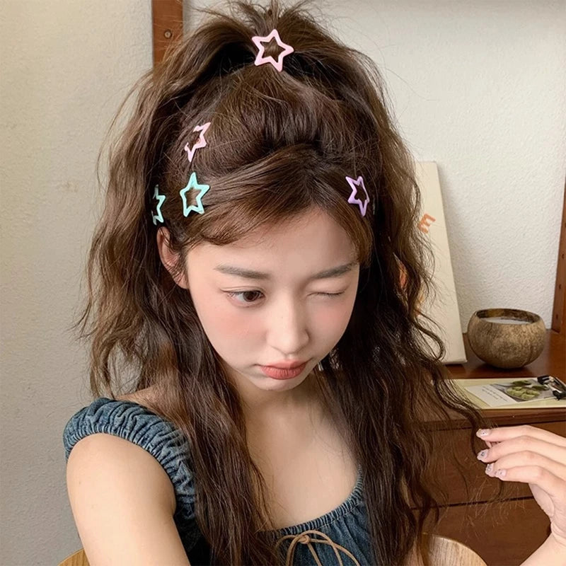50pcs Colorful Kawaii Star Barrettes Y2K Sweet Girls BB Solid Star Hairclips Metal Snap Clip Headdress Hair Jewelry Gifts