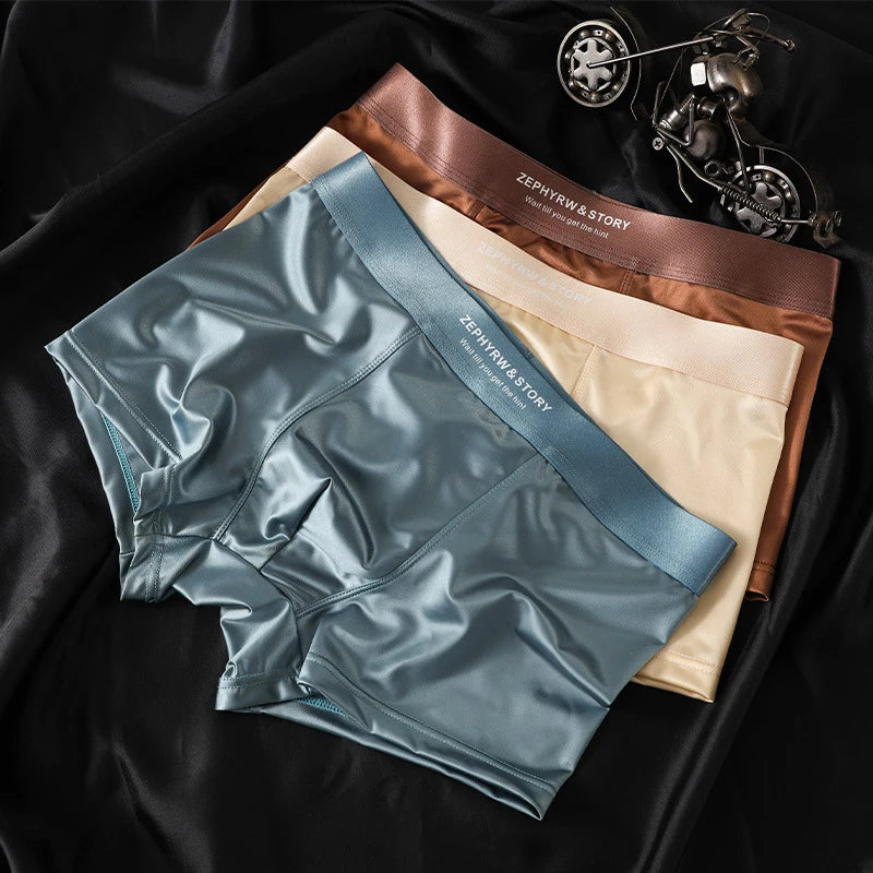 Luxury Ice Silk Satin-like Men's Boxershort Panties 3D Double-layer Crotch Breathable Comfortable Cool Underpants Man Underwear