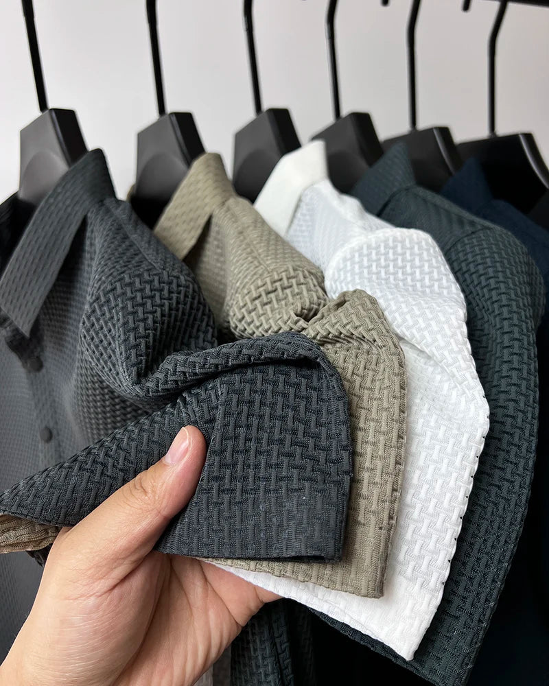 Summer New Men's Lop-up Hollow Short-sleeved Polo Shirt Ice Silk Breathable Business Fashion T-Shirt Male Brand Clothes