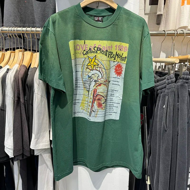 Saint High Quality Casual Loose Smiling Print Men T Shirt
