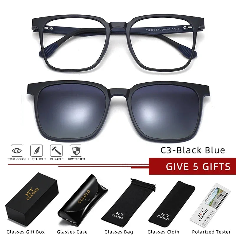 CLLOIO Magnetic Clip Optical Sunglasses Men Polarized Myopia Prescription Glasses Anti Blue Light Reading Glasses for Women 2190