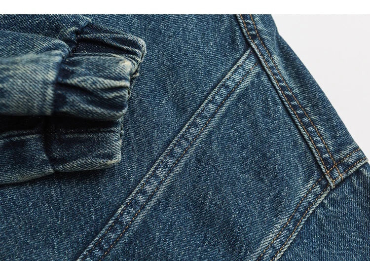 2023 Autumn Men's Denim Jacket Vintage Large Pocket Elastic Cuffs Baggy Coat Oversized Japanese Casual Streetwear 4XL 5XL