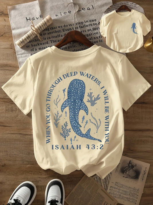 Round neck beach whale shark print t-shirt short sleeves women's casual tops Summer and spring Women's T-shirt   Tees
