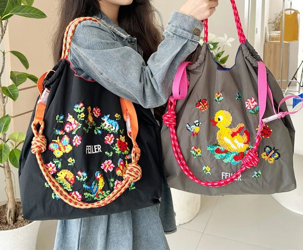 FEILER Oxford Cloth Large Draw String Hand Bag Capacity Portable Shoulder Bags Foldable Bag Embroidery Luxury Designer Bags