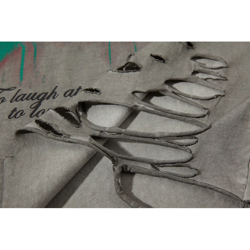 2025 Summer Hip Hop Tank Top Man Washed Streetwear Tees Y2k Sleeveless T Shirt Round Neck Cotton Baggy Vests Tops Distressed