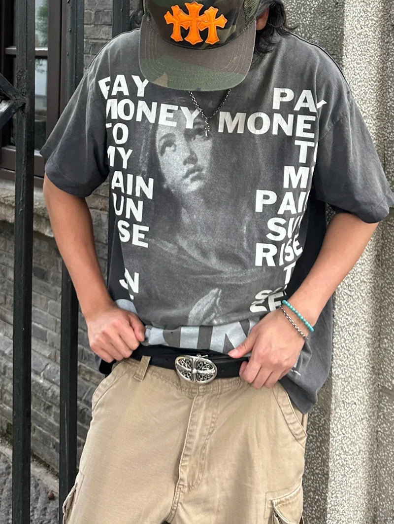 Saint High Quality Casual Loose Smiling Print Men T Shirt